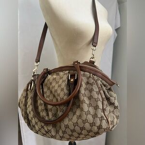 Gucci Beige and Brown GG Canvas Shoulder Bag